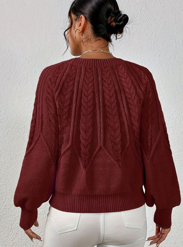 Women's Relaxed Cable-Knit Lantern Sleeve Pullover Sweater