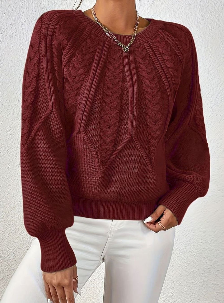 Women's Relaxed Cable-Knit Lantern Sleeve Pullover Sweater