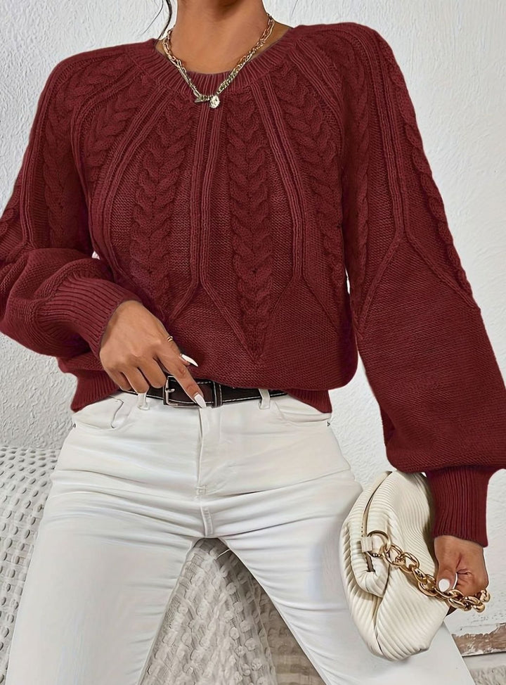 Women's Relaxed Cable-Knit Lantern Sleeve Pullover Sweater