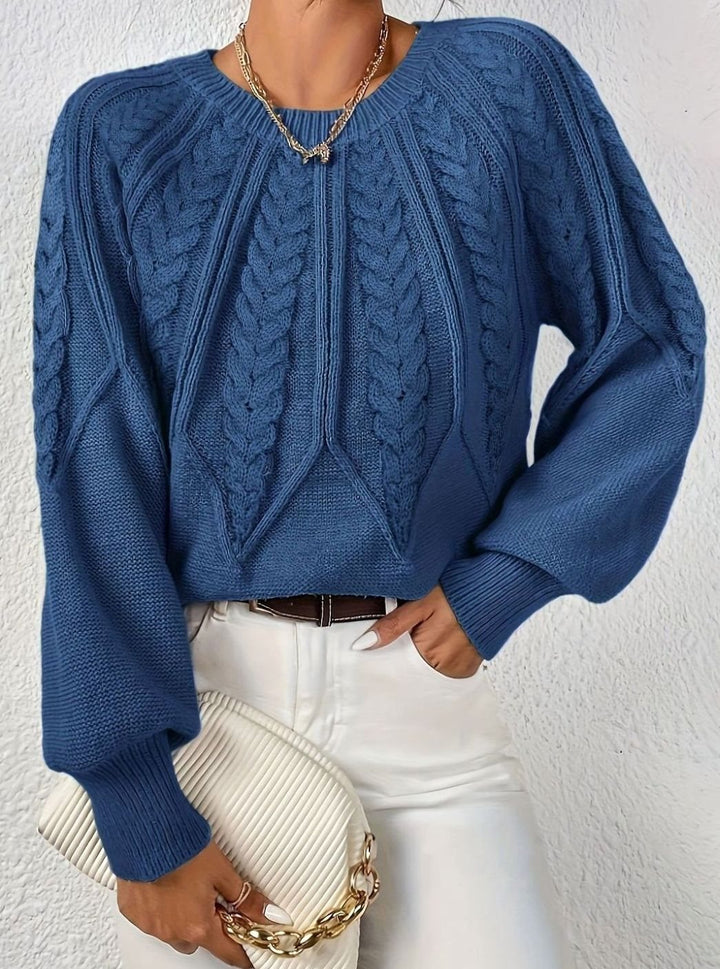 Women's Relaxed Cable-Knit Lantern Sleeve Pullover Sweater