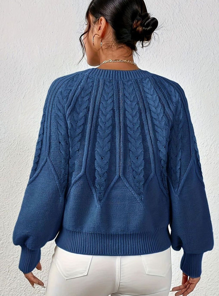 Women's Relaxed Cable-Knit Lantern Sleeve Pullover Sweater
