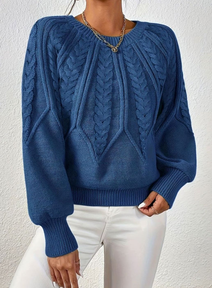 Women's Relaxed Cable-Knit Lantern Sleeve Pullover Sweater