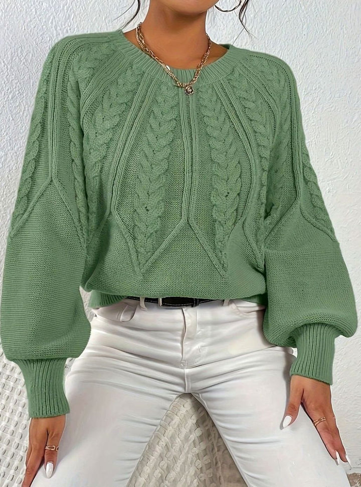 Women's Relaxed Cable-Knit Lantern Sleeve Pullover Sweater