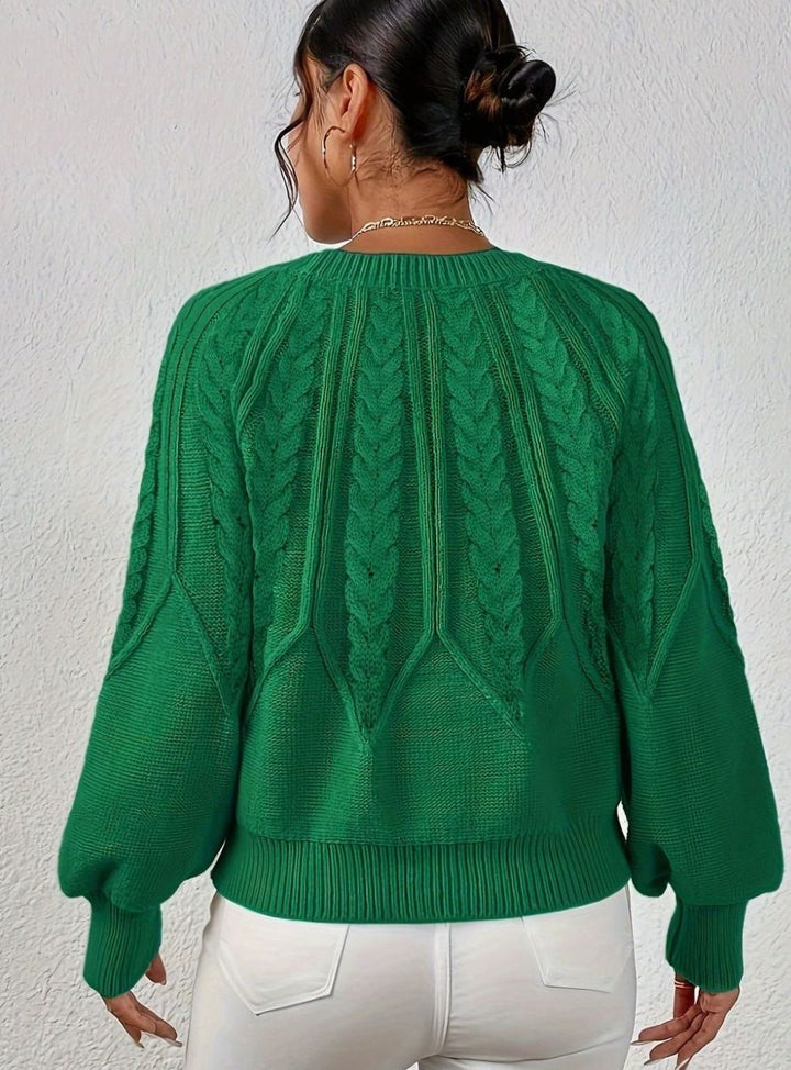 Women's Relaxed Cable-Knit Lantern Sleeve Pullover Sweater