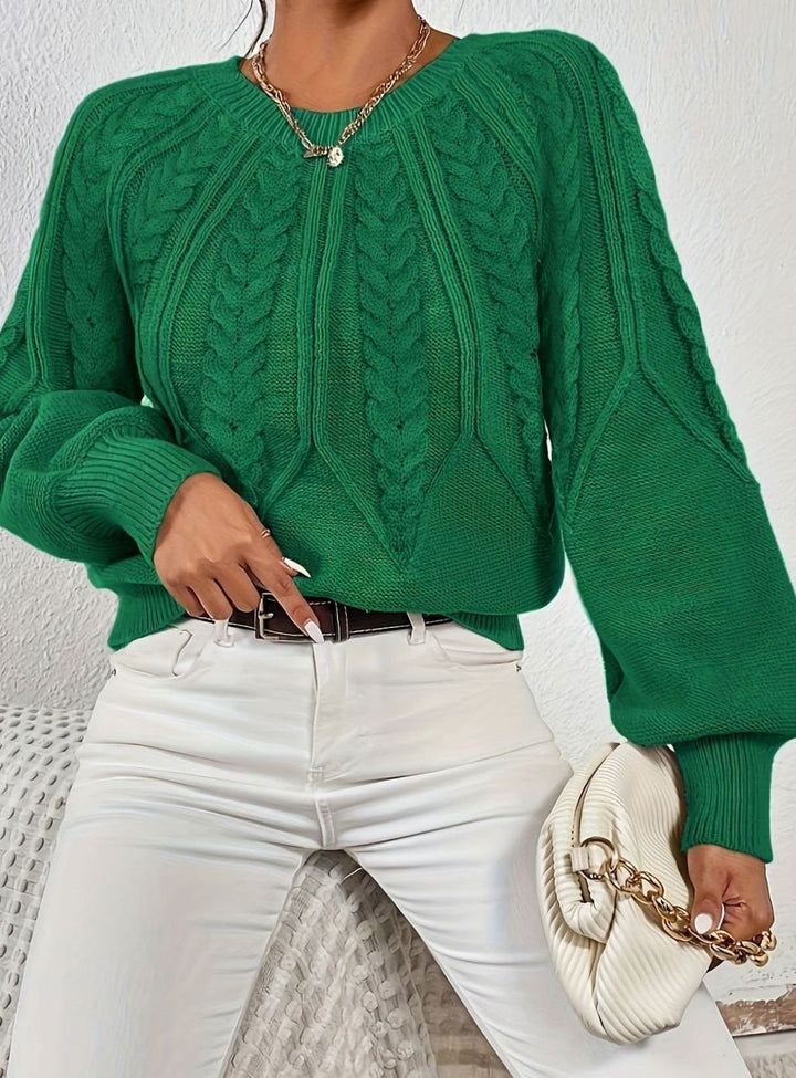 Women's Relaxed Cable-Knit Lantern Sleeve Pullover Sweater