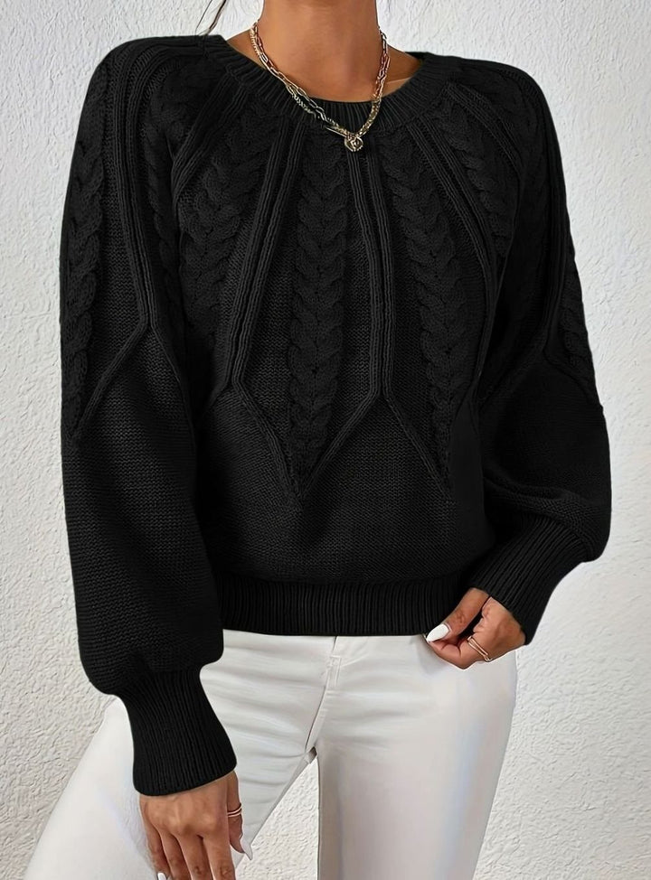 Women's Relaxed Cable-Knit Lantern Sleeve Pullover Sweater