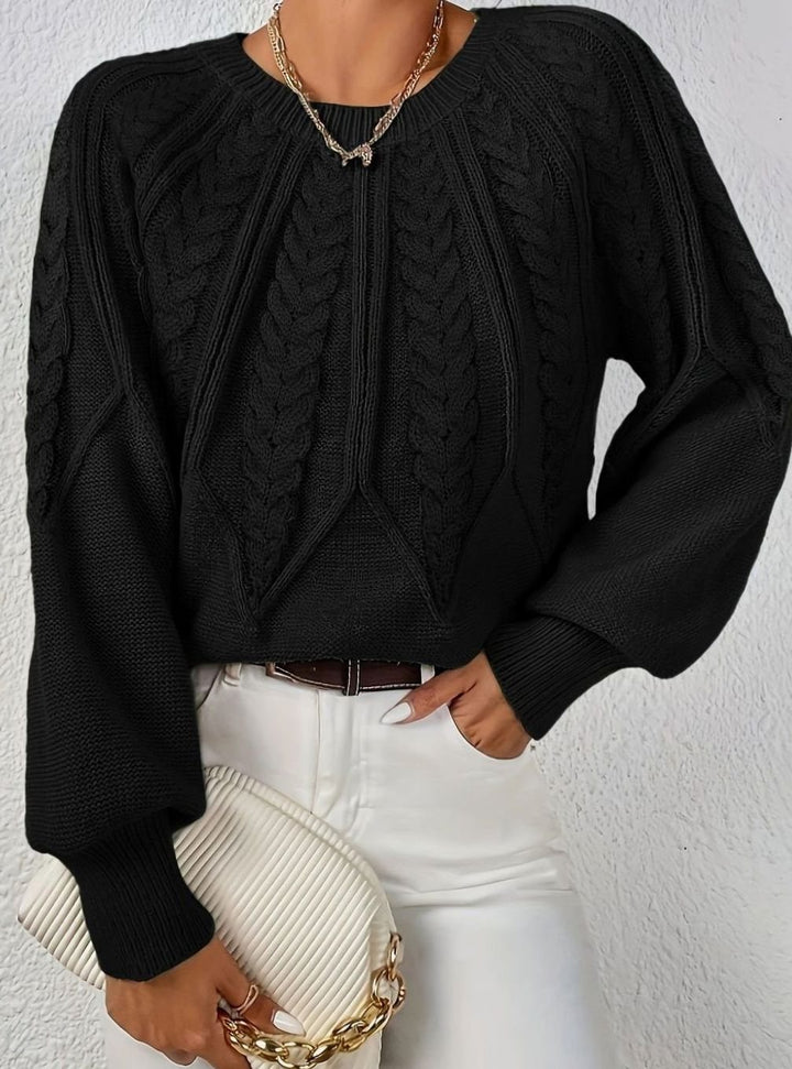 Women's Relaxed Cable-Knit Lantern Sleeve Pullover Sweater