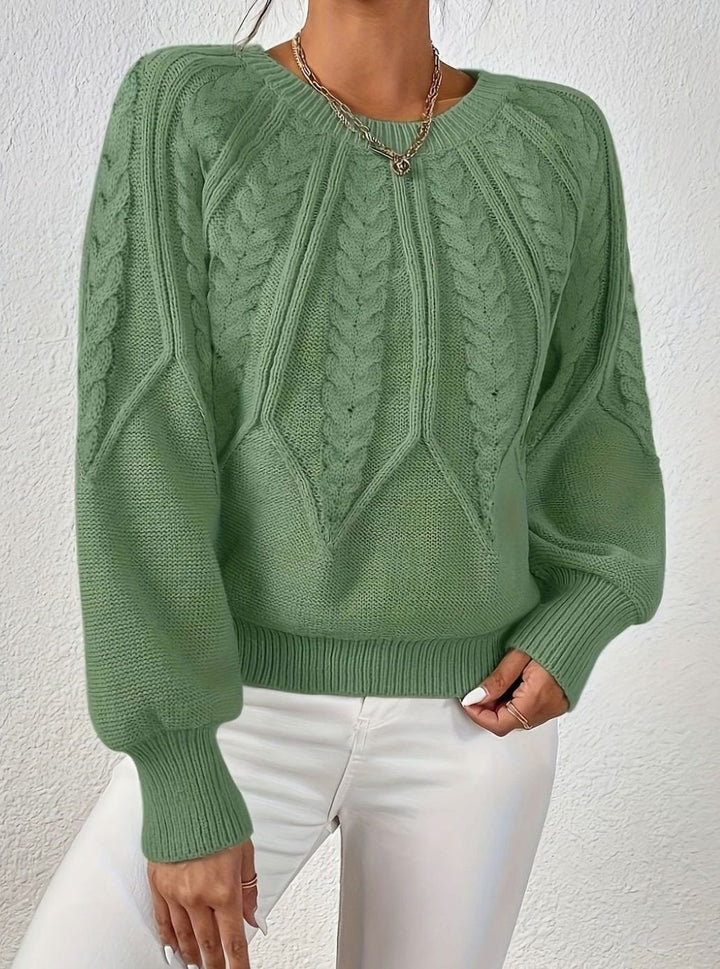 Women's Relaxed Cable-Knit Lantern Sleeve Pullover Sweater