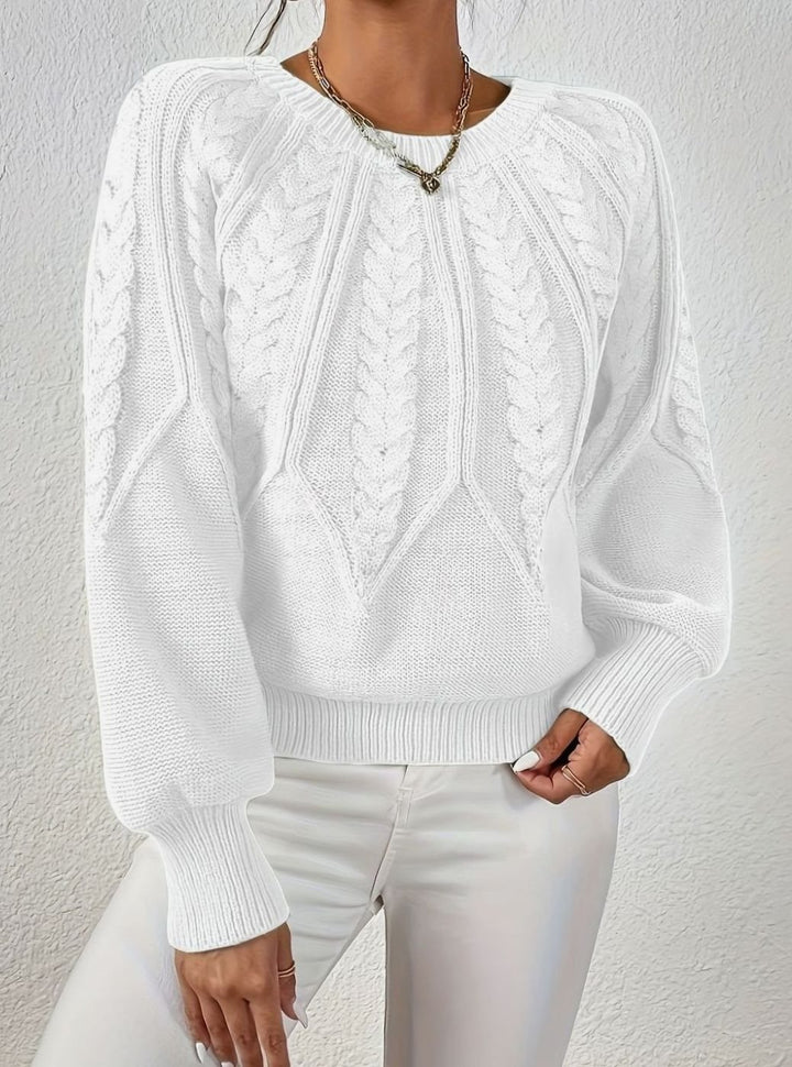 Women's Relaxed Cable-Knit Lantern Sleeve Pullover Sweater