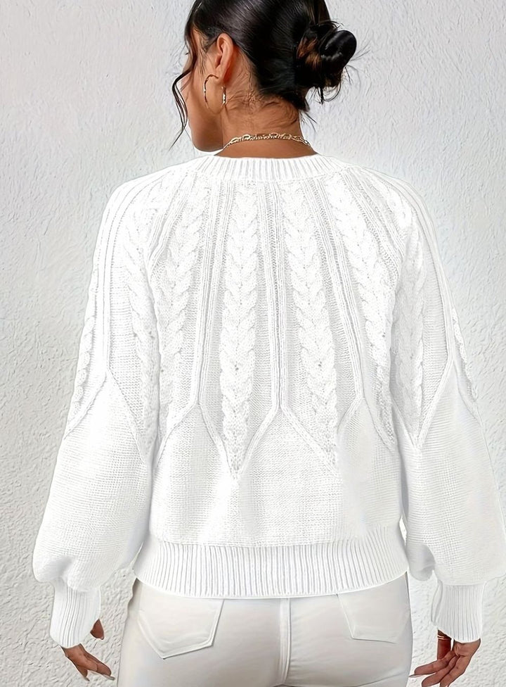 Women's Relaxed Cable-Knit Lantern Sleeve Pullover Sweater