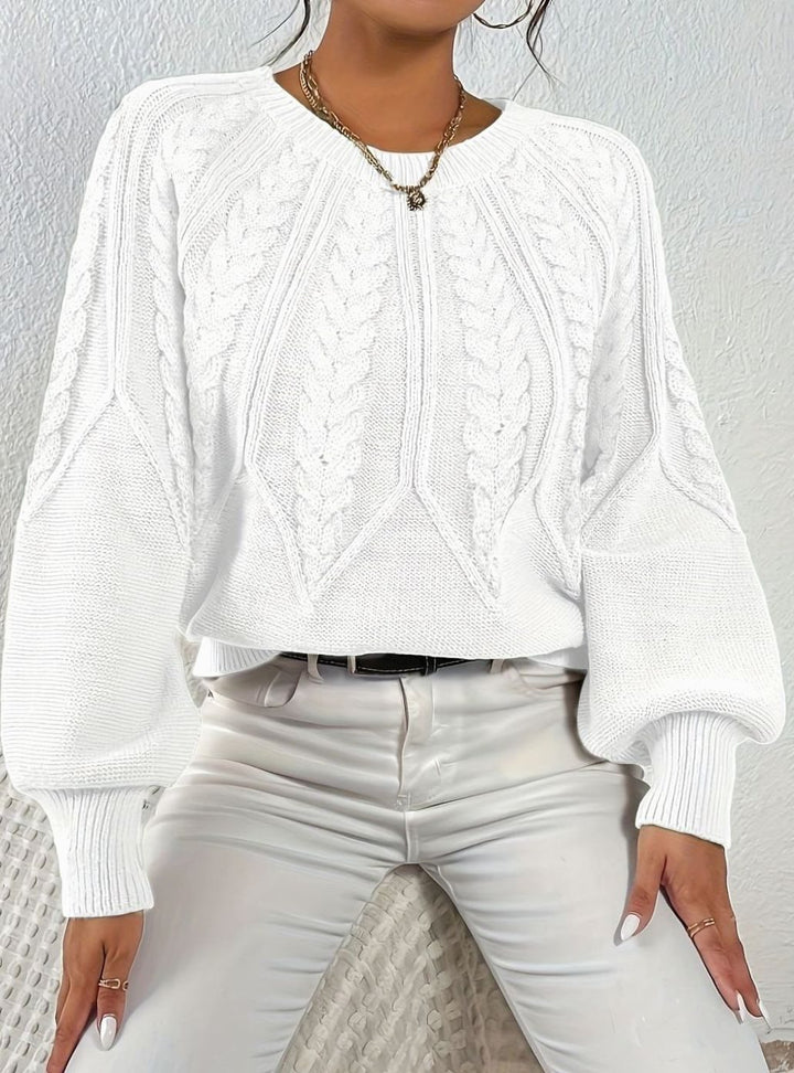 Women's Relaxed Cable-Knit Lantern Sleeve Pullover Sweater