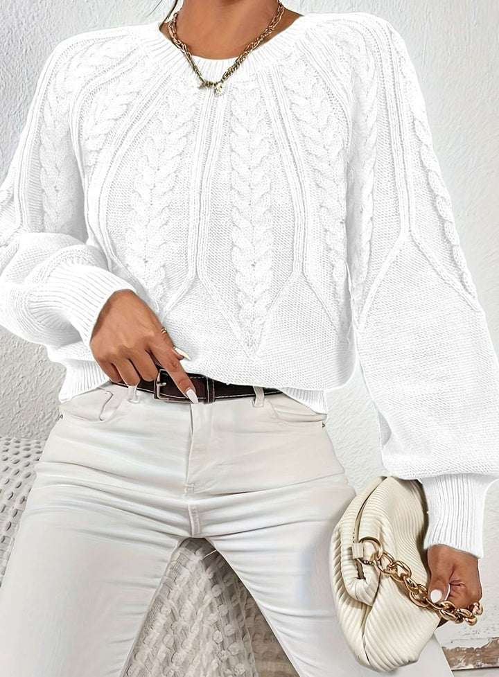 Women's Relaxed Cable-Knit Lantern Sleeve Pullover Sweater