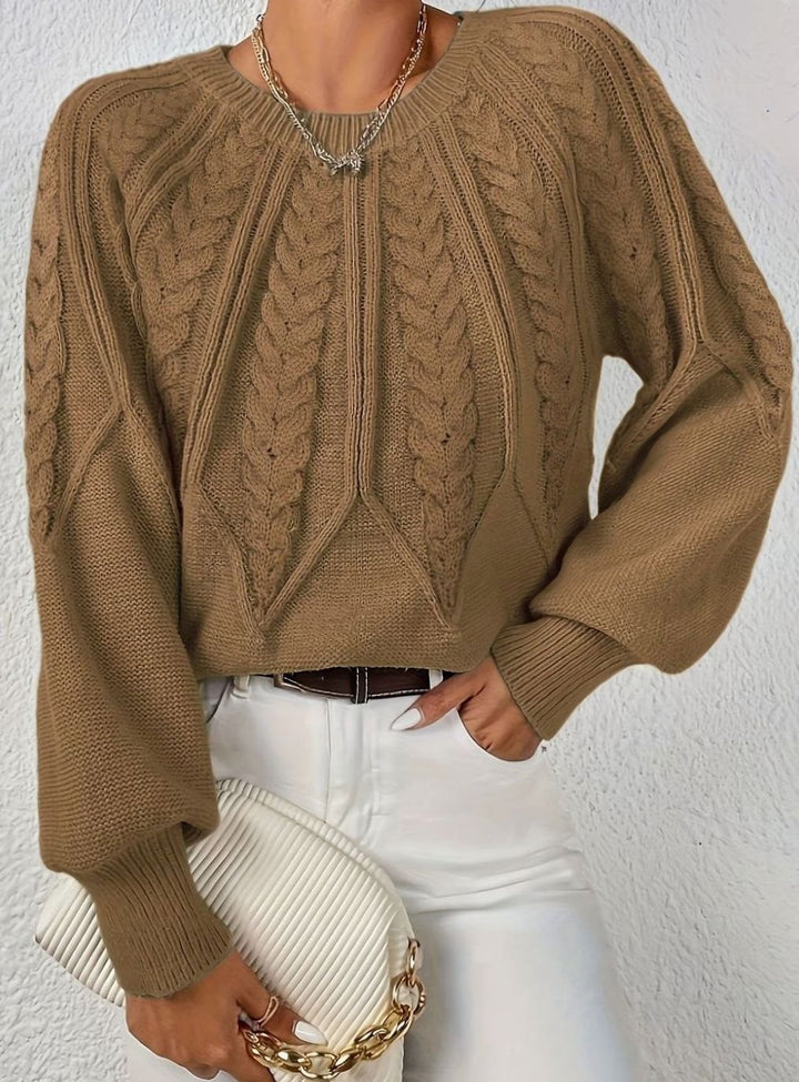 Women's Relaxed Cable-Knit Lantern Sleeve Pullover Sweater