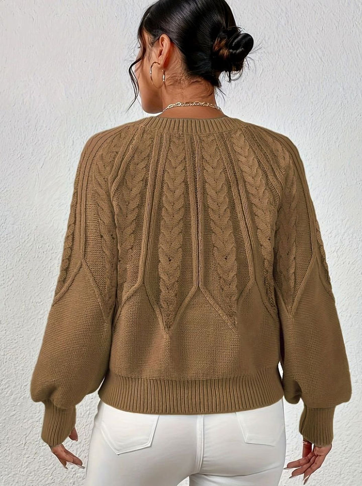 Women's Relaxed Cable-Knit Lantern Sleeve Pullover Sweater