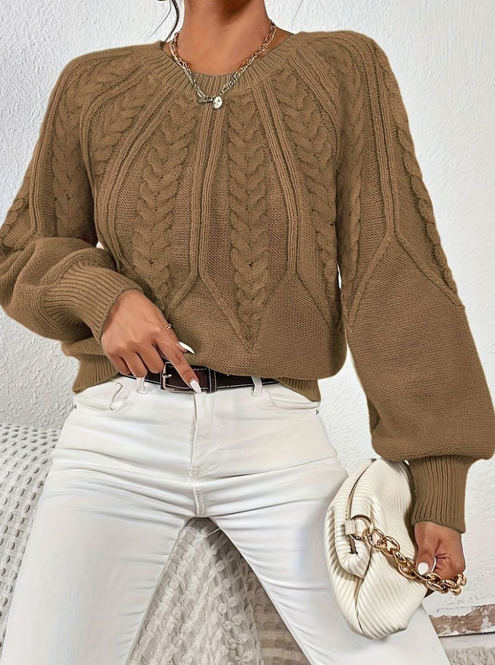 Women's Relaxed Cable-Knit Lantern Sleeve Pullover Sweater