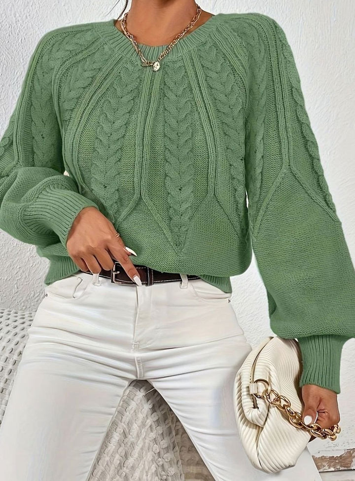 Women's Relaxed Cable-Knit Lantern Sleeve Pullover Sweater