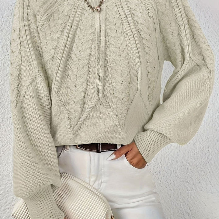 Women's Relaxed Cable-Knit Lantern Sleeve Pullover Sweater - Beige