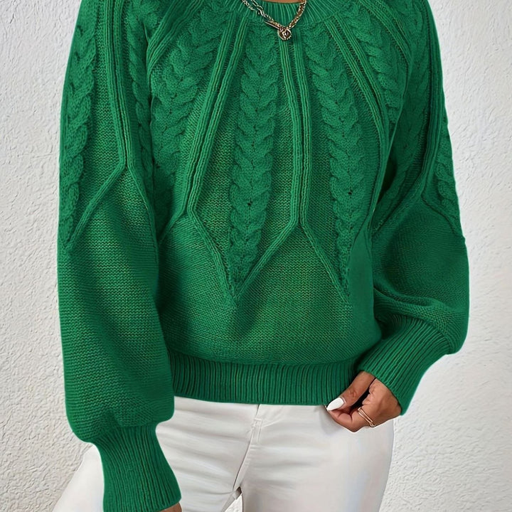 Women's Relaxed Cable-Knit Lantern Sleeve Pullover Sweater - Green