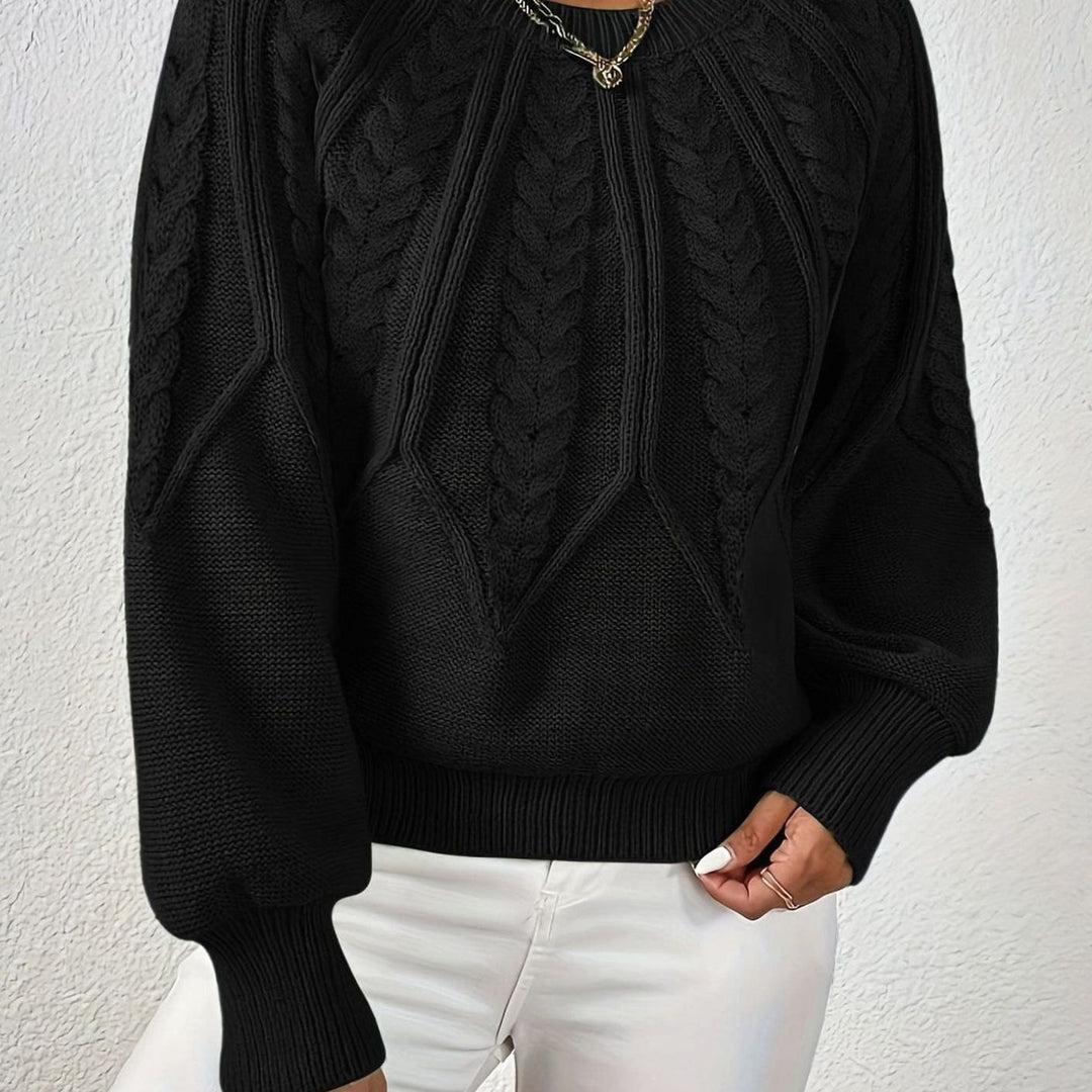 Women's Relaxed Cable-Knit Lantern Sleeve Pullover Sweater - Black