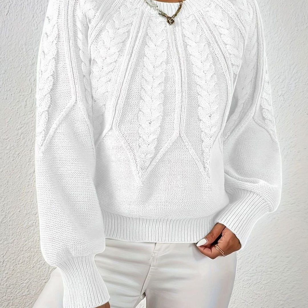 Women's Relaxed Cable-Knit Lantern Sleeve Pullover Sweater - White