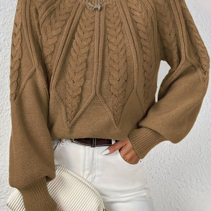 Women's Relaxed Cable-Knit Lantern Sleeve Pullover Sweater - Camel
