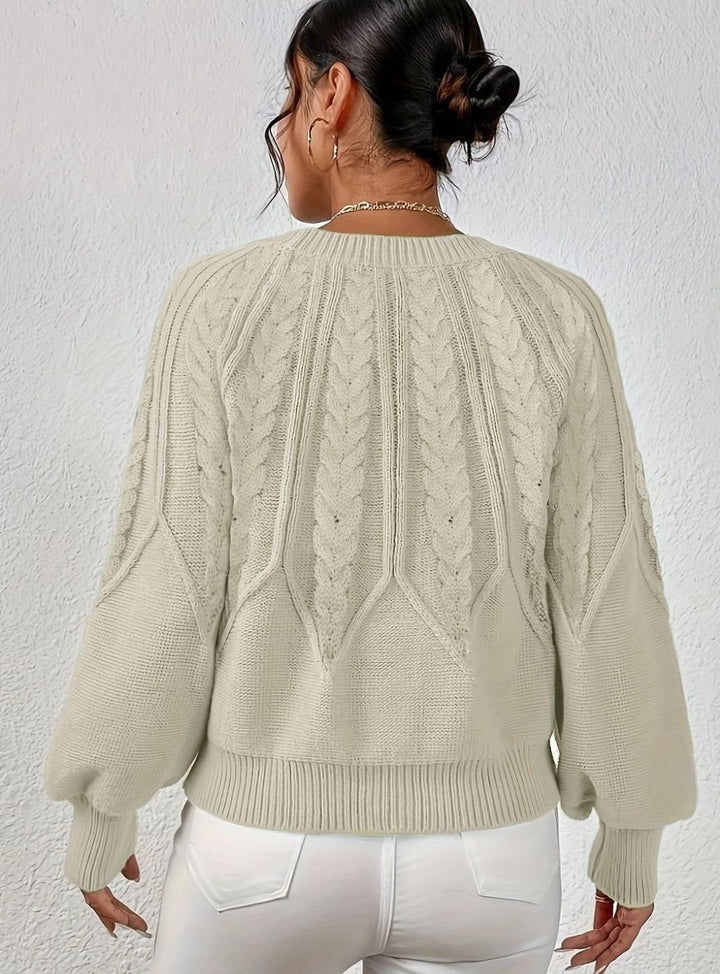 Women's Relaxed Cable-Knit Lantern Sleeve Pullover Sweater