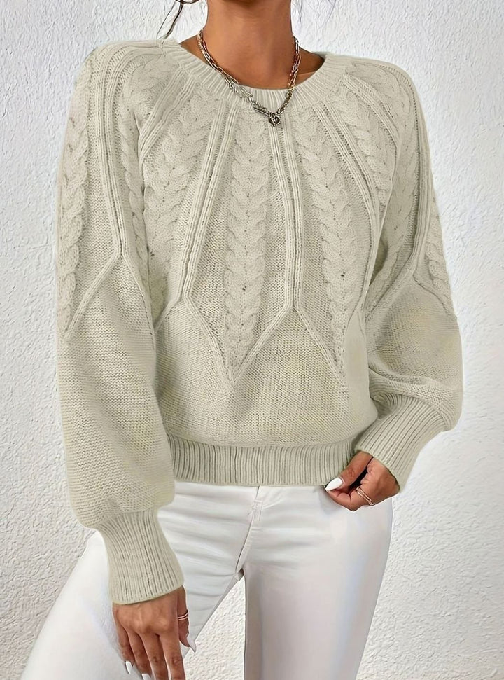 Women's Relaxed Cable-Knit Lantern Sleeve Pullover Sweater