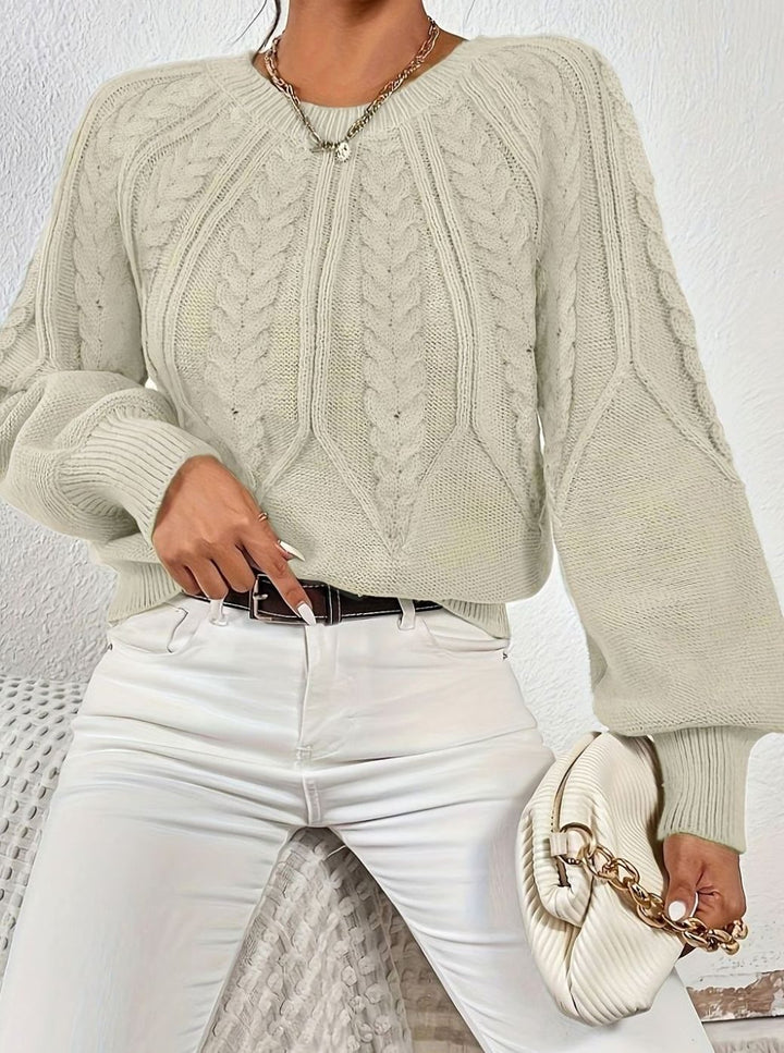 Women's Relaxed Cable-Knit Lantern Sleeve Pullover Sweater