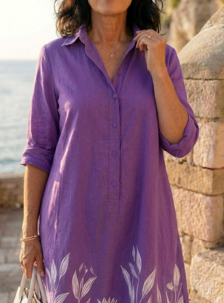Women's Relaxed-Fit Botanical Print Collared Midi Shirtdress