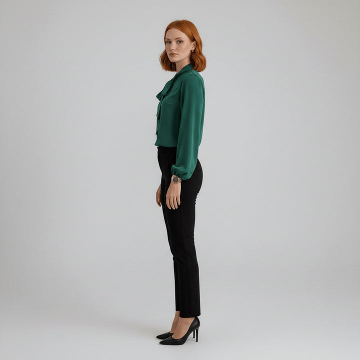 Women's Relaxed-Fit Bow-Tie Neck Long-Sleeve Blouse