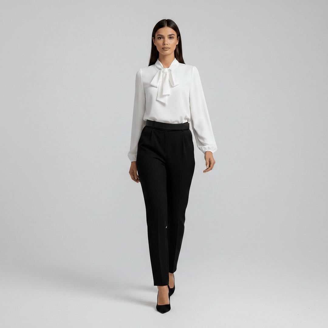 Women's Relaxed-Fit Bow-Tie Neck Long-Sleeve Blouse