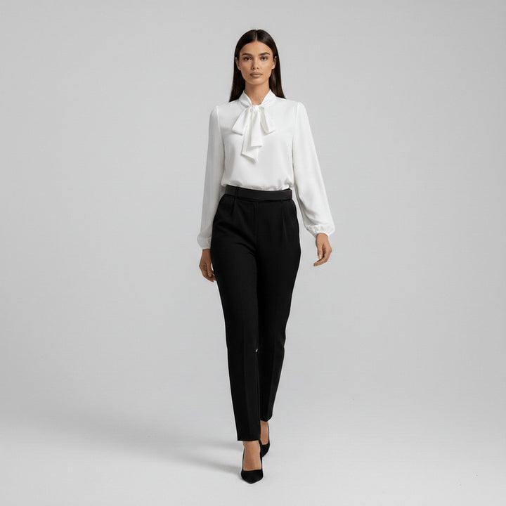 Women's Relaxed-Fit Bow-Tie Neck Long-Sleeve Blouse