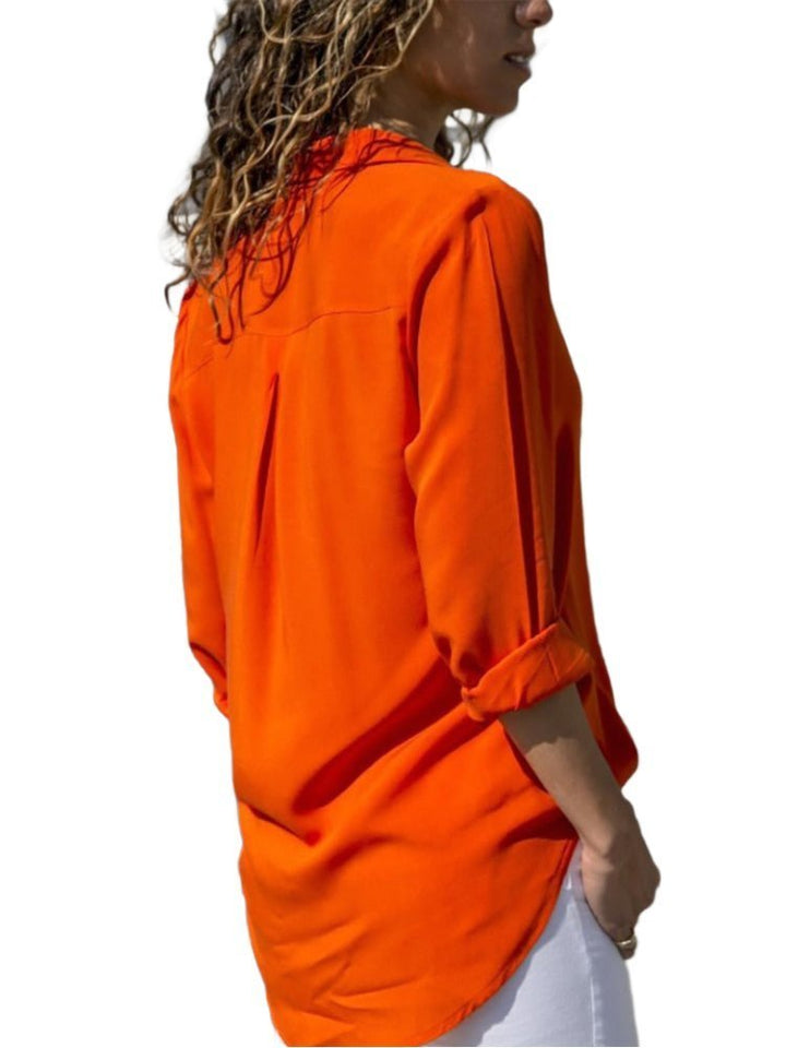 Women's Relaxed-Fit Button-Down Roll-Sleeve Blouse