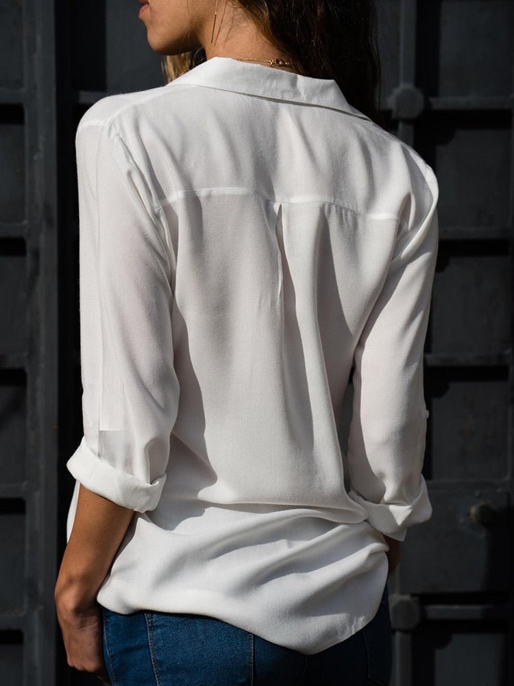 Women's Relaxed-Fit Button-Down Roll-Sleeve Blouse