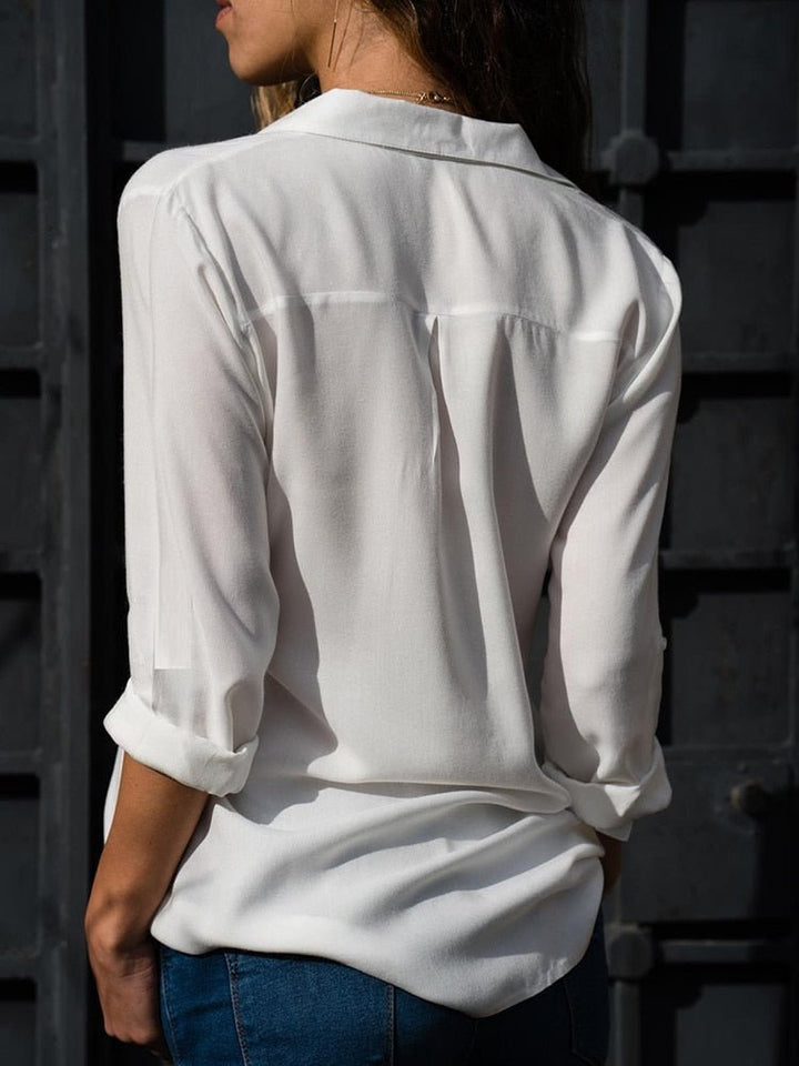 Women's Relaxed-Fit Button-Down Roll-Sleeve Blouse