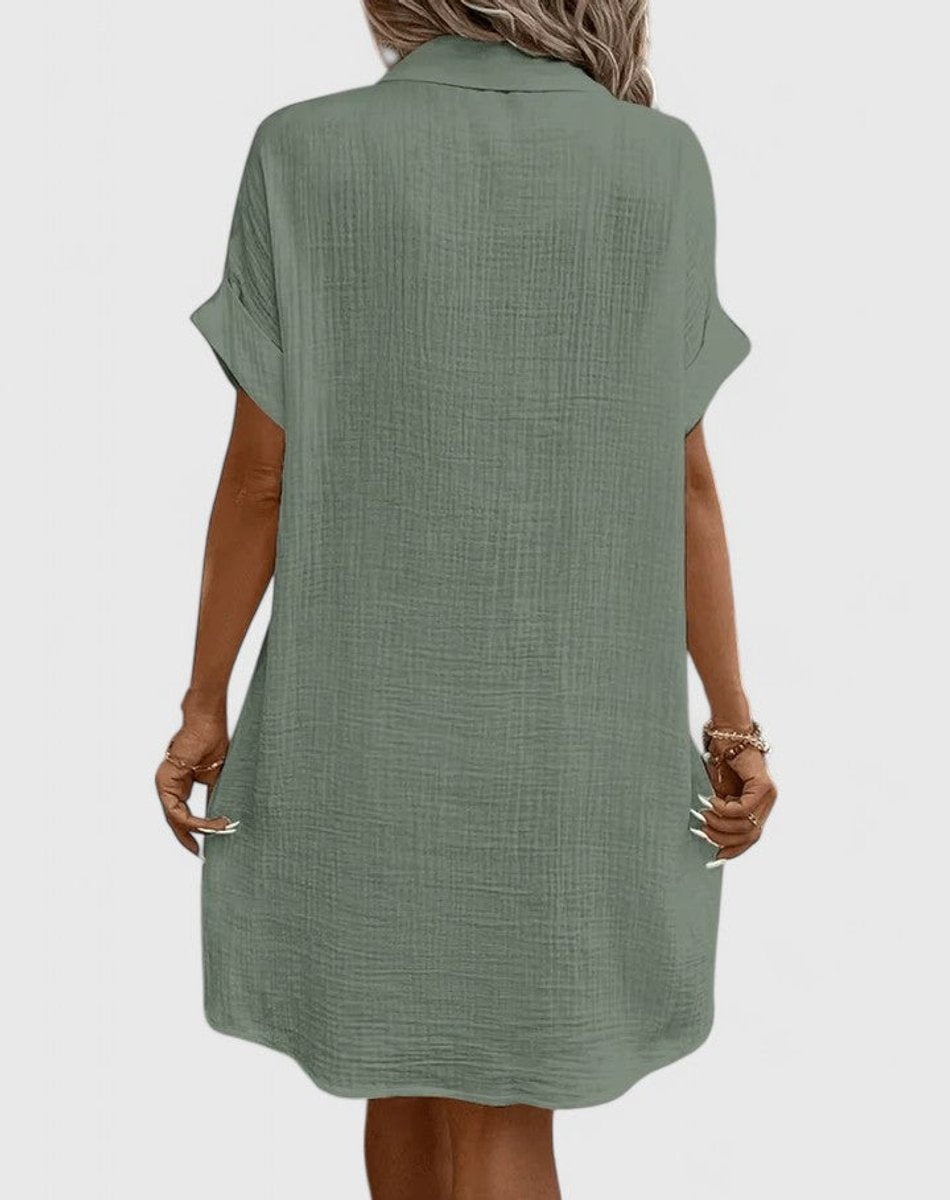 Women's Relaxed-Fit Button-Down Short Sleeve Shirt Dress Pockets
