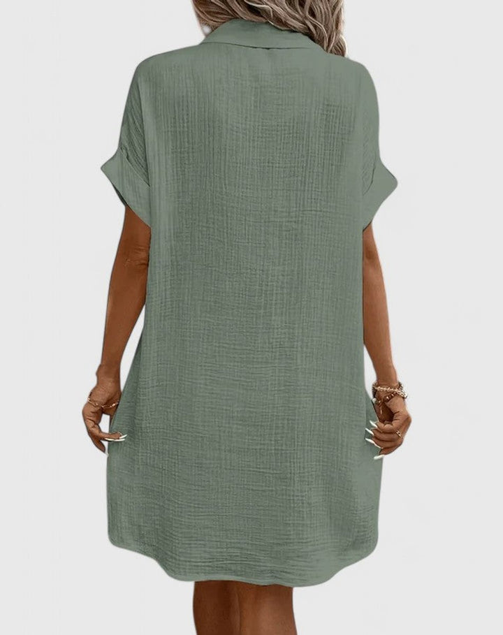 Women's Relaxed-Fit Button-Down Short Sleeve Shirt Dress Pockets