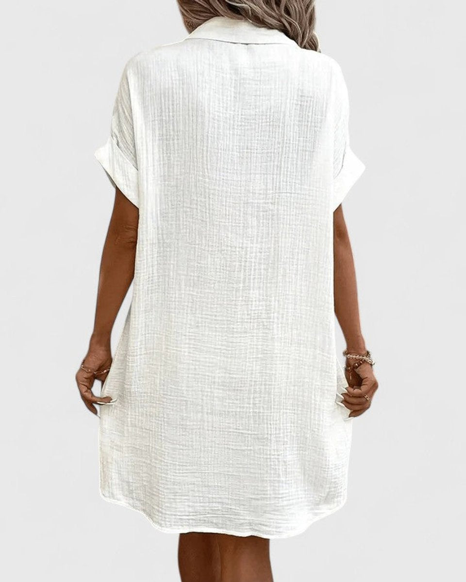 Women's Relaxed-Fit Button-Down Short Sleeve Shirt Dress Pockets