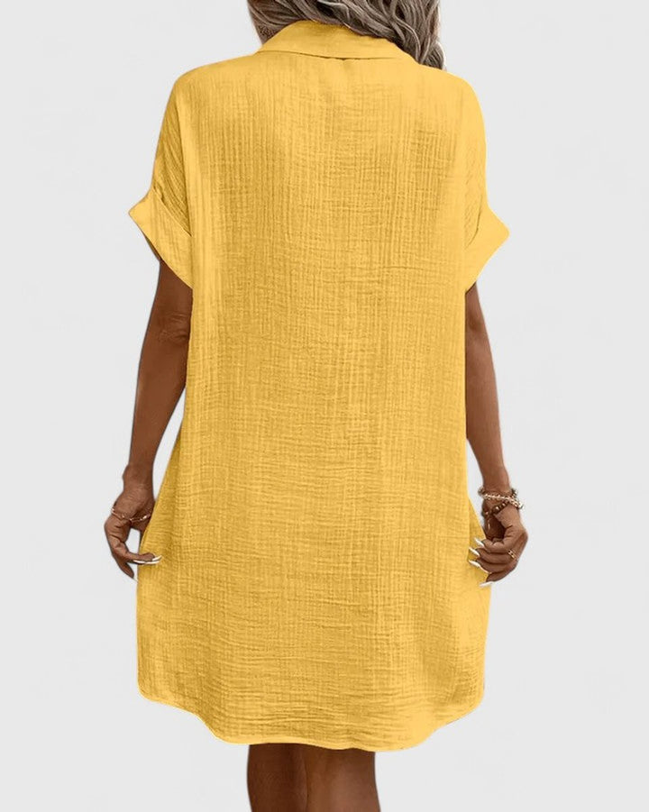 Women's Relaxed-Fit Button-Down Short Sleeve Shirt Dress Pockets