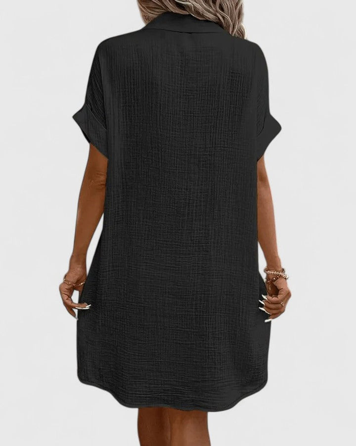 Women's Relaxed-Fit Button-Down Short Sleeve Shirt Dress Pockets