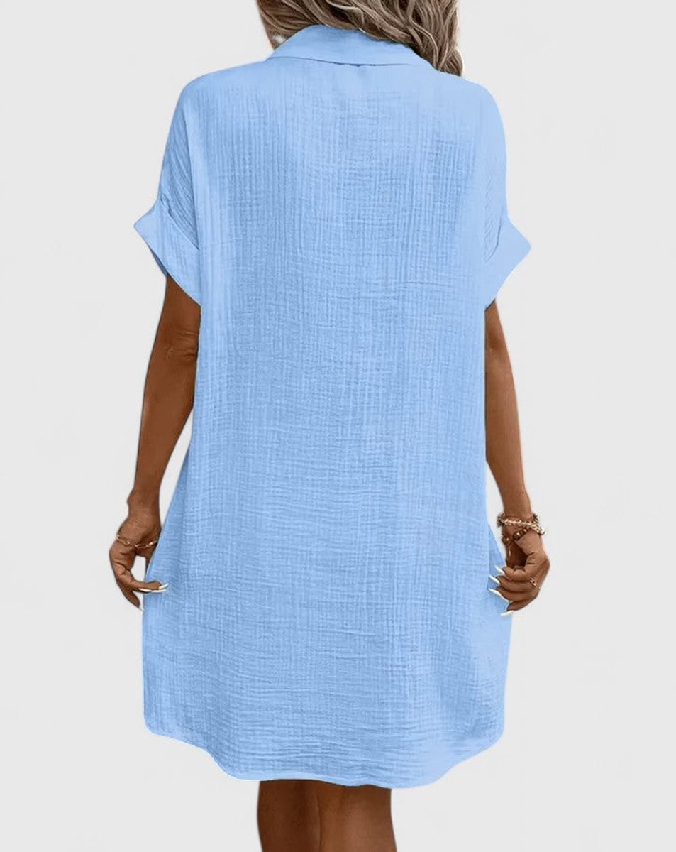 Women's Relaxed-Fit Button-Down Short Sleeve Shirt Dress Pockets