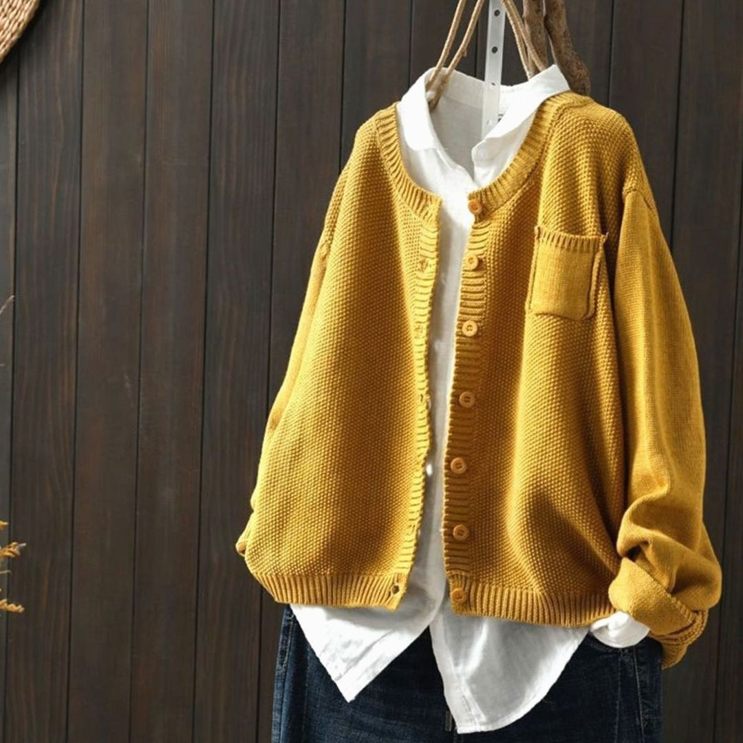 Women's Relaxed-Fit Button-Front Knit Cardigan Sweater - Yellow