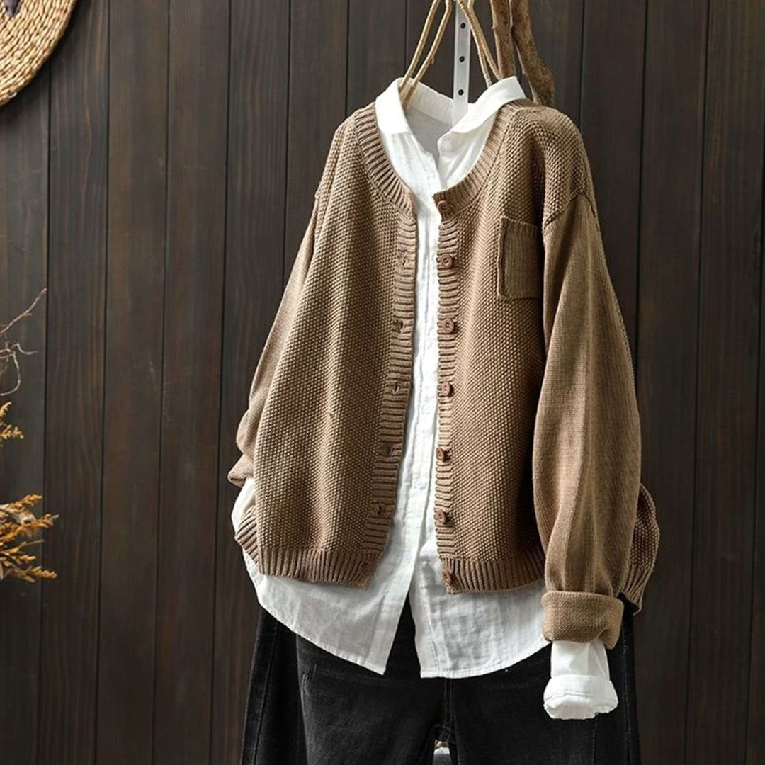 Women's Relaxed-Fit Button-Front Knit Cardigan Sweater - Khaki