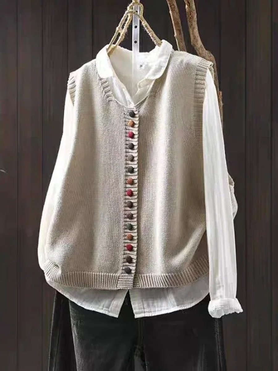 Women's Relaxed-Fit Button-Front Knit Sweater Vest - Off-White