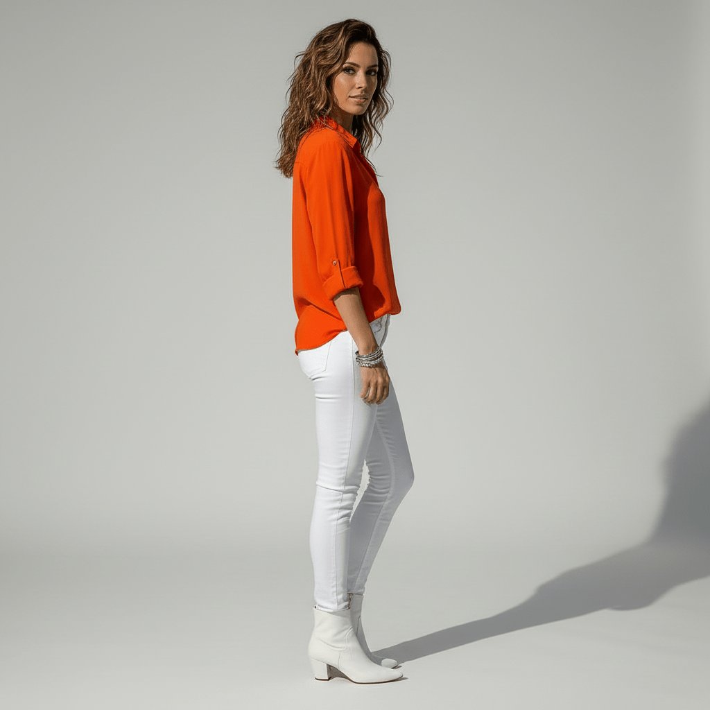 Women's Relaxed-Fit Button-Up Long Sleeve Collared Blouse