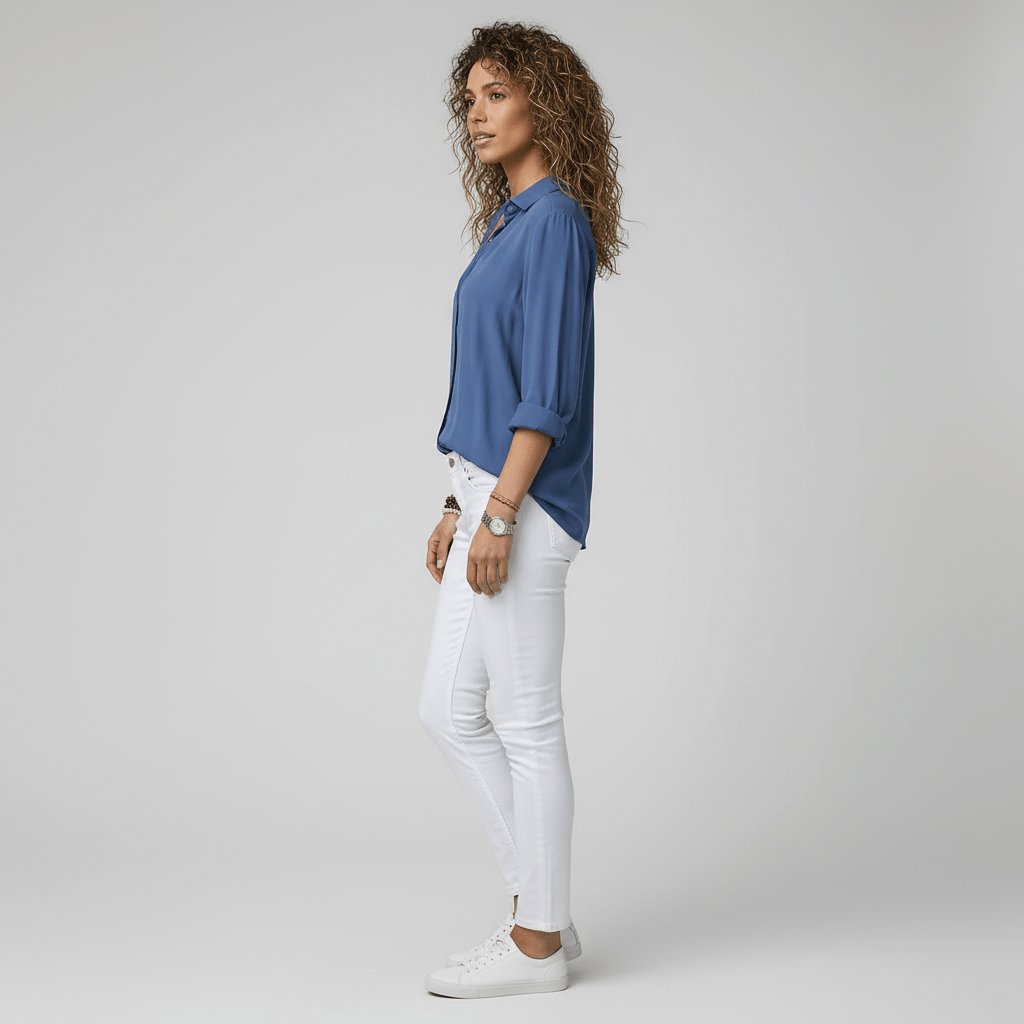 Women's Relaxed-Fit Button-Up Long Sleeve Collared Blouse