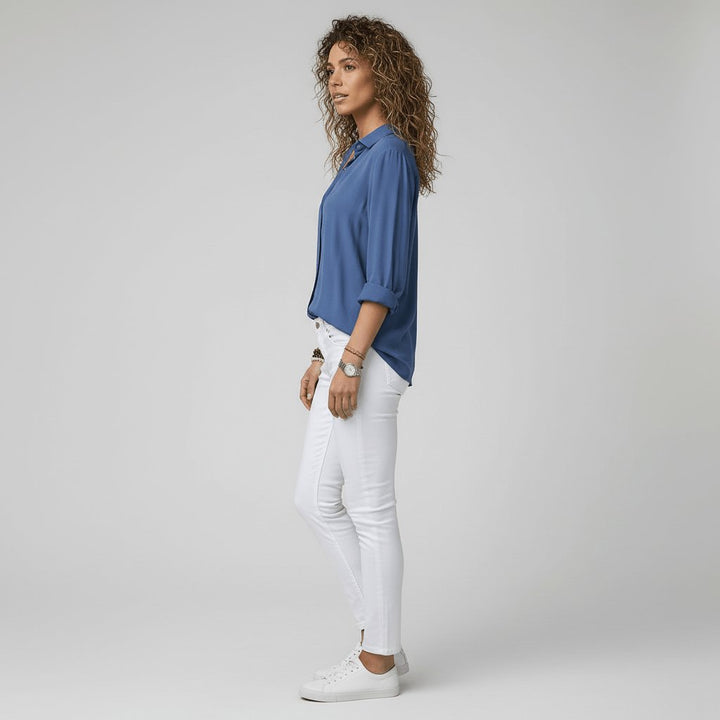 Women's Relaxed-Fit Button-Up Long Sleeve Collared Blouse