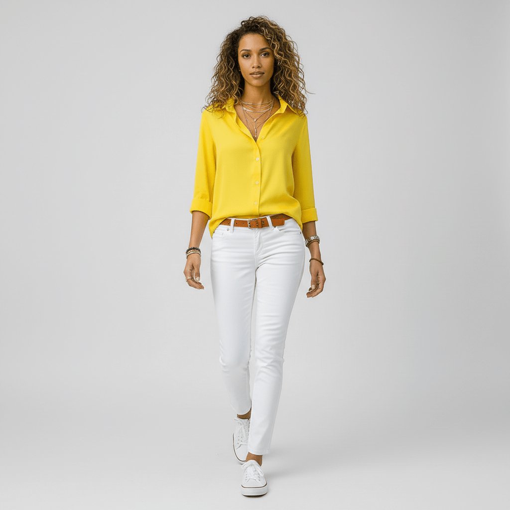 Women's Relaxed-Fit Button-Up Long Sleeve Collared Blouse