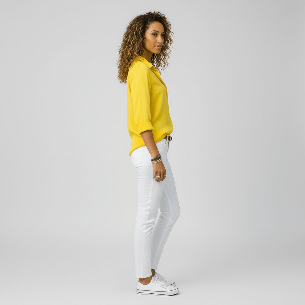 Women's Relaxed-Fit Button-Up Long Sleeve Collared Blouse