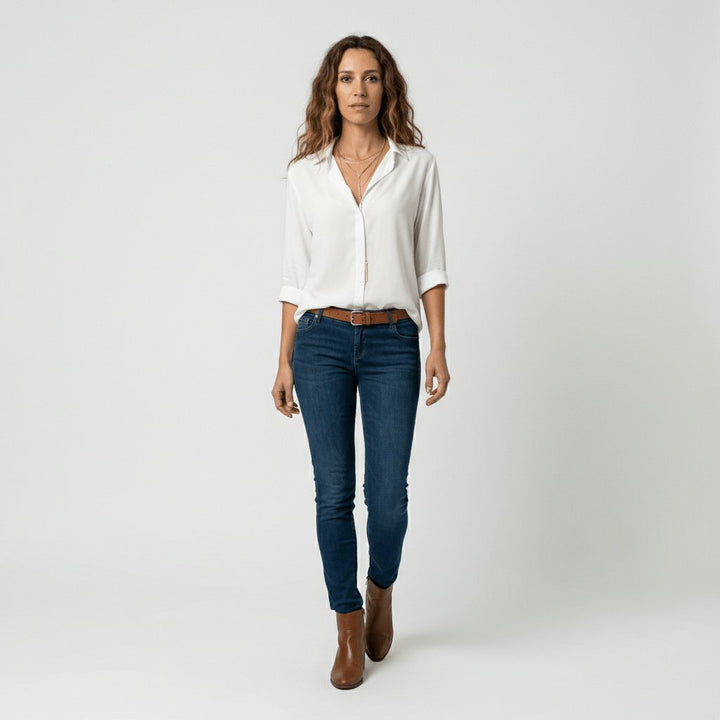 Women's Relaxed-Fit Button-Up Long Sleeve Collared Blouse